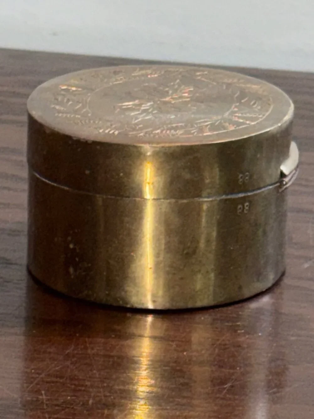 Vintage Indian Brass Oval Trinket Box With Engraved Floral Design